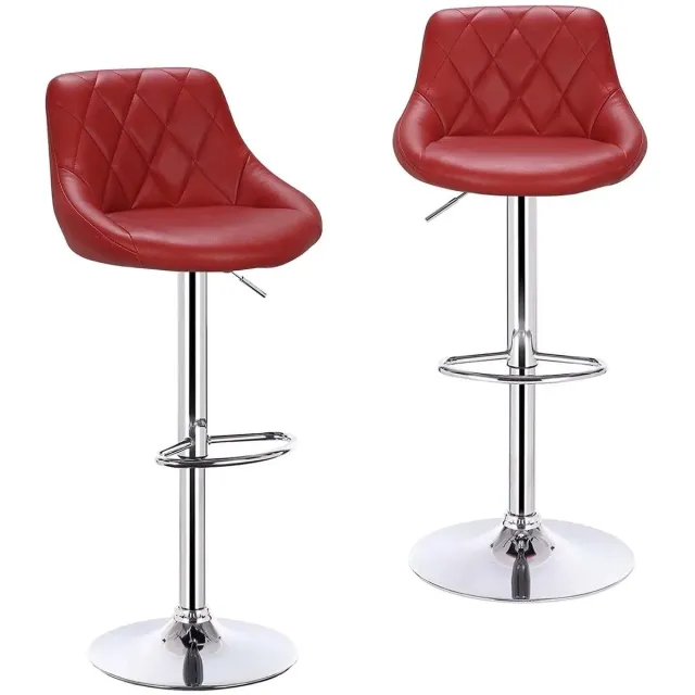 Klarven Barkrukken Set van 2 Leer wijnrood - Barkrukken met Rugleuning - Barkrukken Draaibaar - Bar Stools Kunstleer - Draagvermogen 100 kg - In hoogte verstelbaar - B61xd50xh45cm Rood/wijnrood
