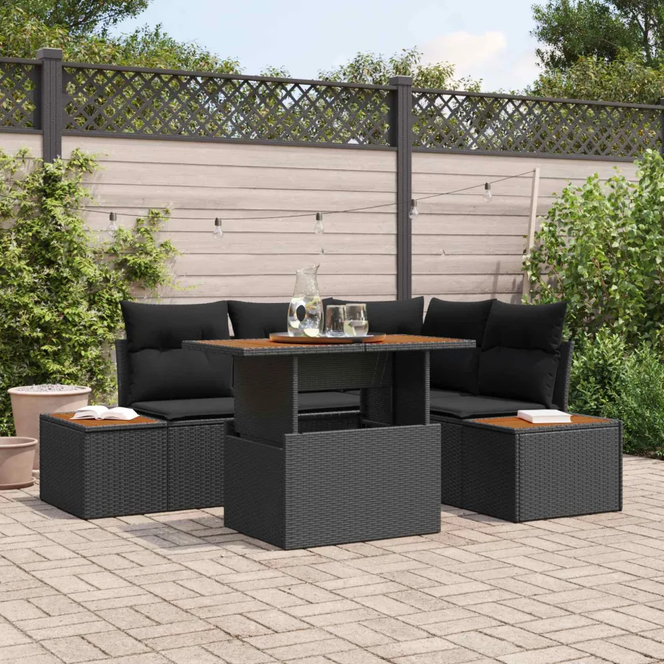 vidaXL Tuin Sofa Set 5 st Zwart Poly riet, foto 3
