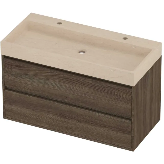 Proline Evoli Badmeubelset Hardsteen Loft 2 Kraangaten Greeploos 100x46x62 cm Sand Stone Vital Oak Eiken
