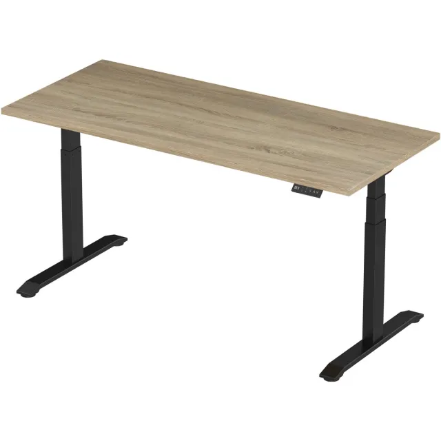 Stabureaus Zit-sta bureau elektrisch verstelbaar - 180 x 80 cm - hoogte 65-130 cm - NPR 1813 & NEN-EN 527 - zwart onderstel / grijs eiken blad