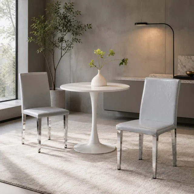 Welltin Eetkamerstoelen - Set Van 2 - PU Leer - Gestoffeerde eetkamerstoel - Eetkamerstoel - Met rugleuning - Eettafelstoel - Eetkamerstoelen - Stoel - Moderne stijl - Lichtgrijs, zilver