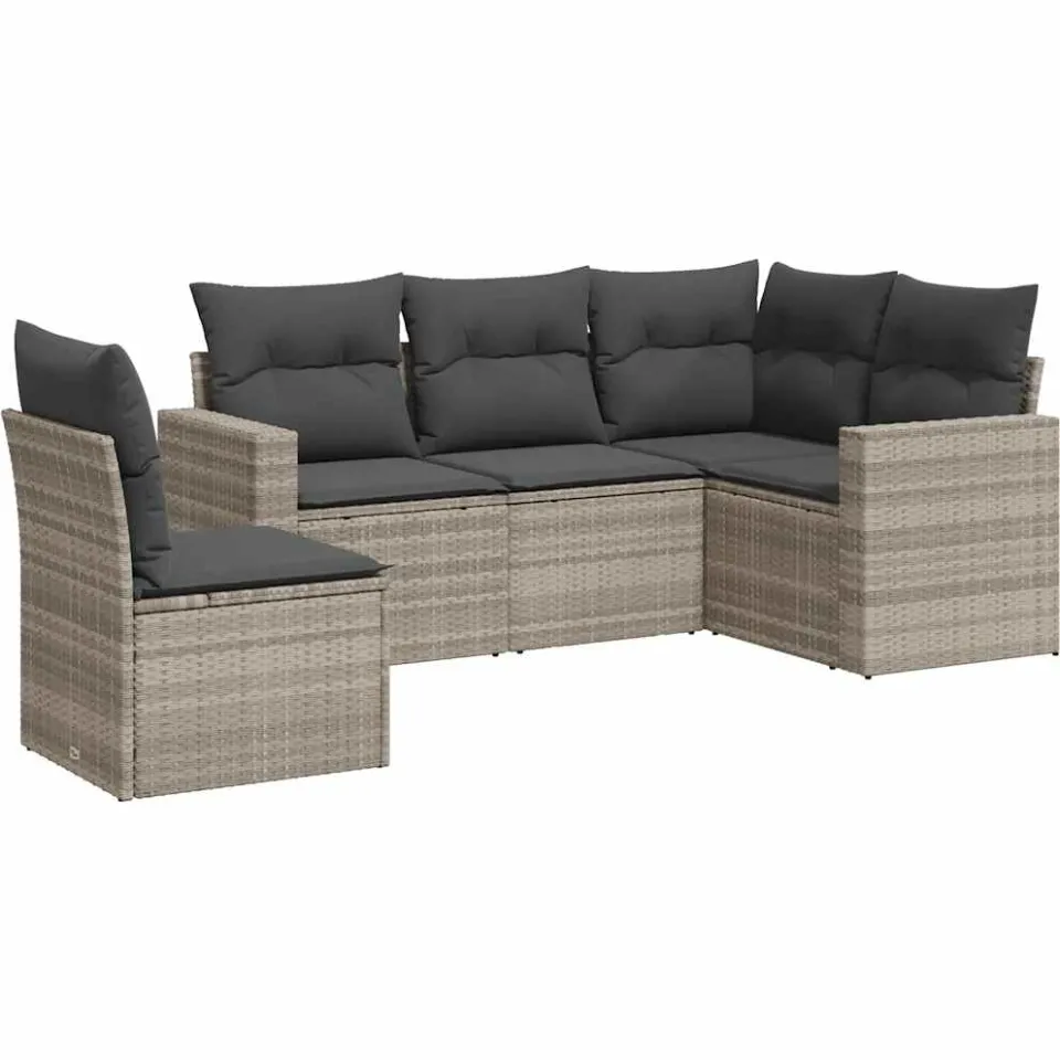 vidaXL 5-delige Loungeset met kussens poly rattan lichtgrijs grijs, foto 3