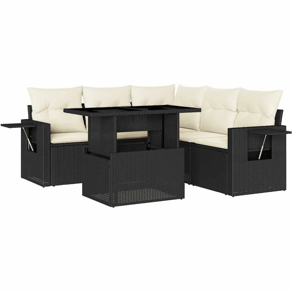vidaXL 6-delige Loungeset met kussens poly rattan zwart