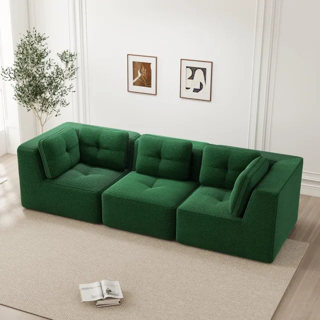 STILVORA Hoekbank - Modulair 3-Zits Ontwerp - Diepe Zitting En Zonder Montage - Voor Woonkamer - Corduroy - Groen