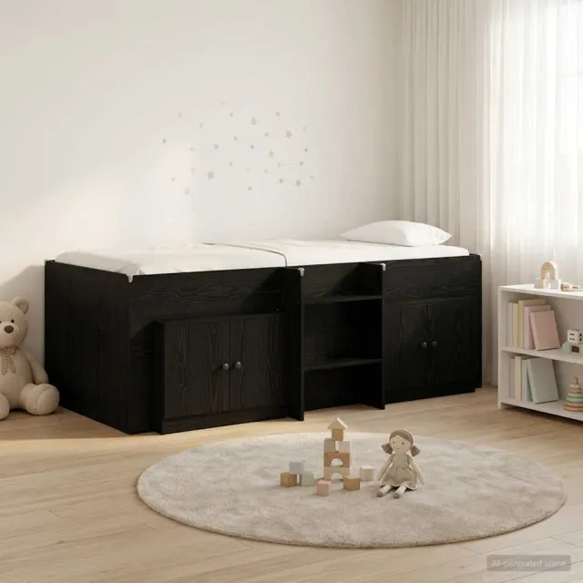 vidaXL Loft Bed Frame met Kast met opslag 3 st Zwart Bewerkt hout