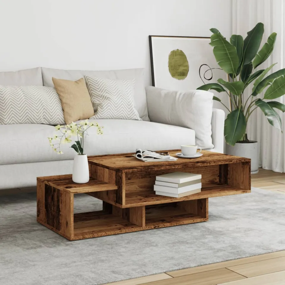 vidaXL Salontafel 105x55x32 cm bewerkt hout oud houtkleurig bruin, foto 2