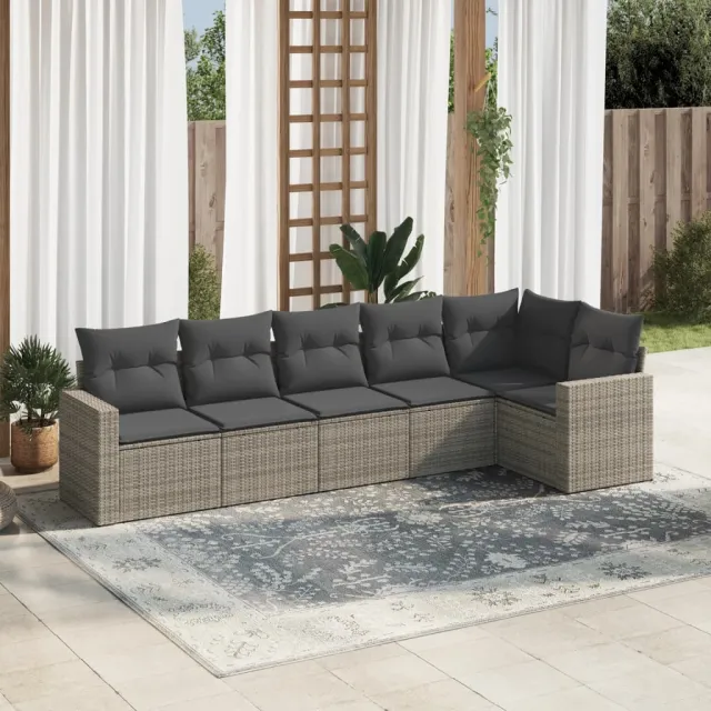 vidaXL 6-delige Loungeset met kussens poly rattan grijs, foto 2