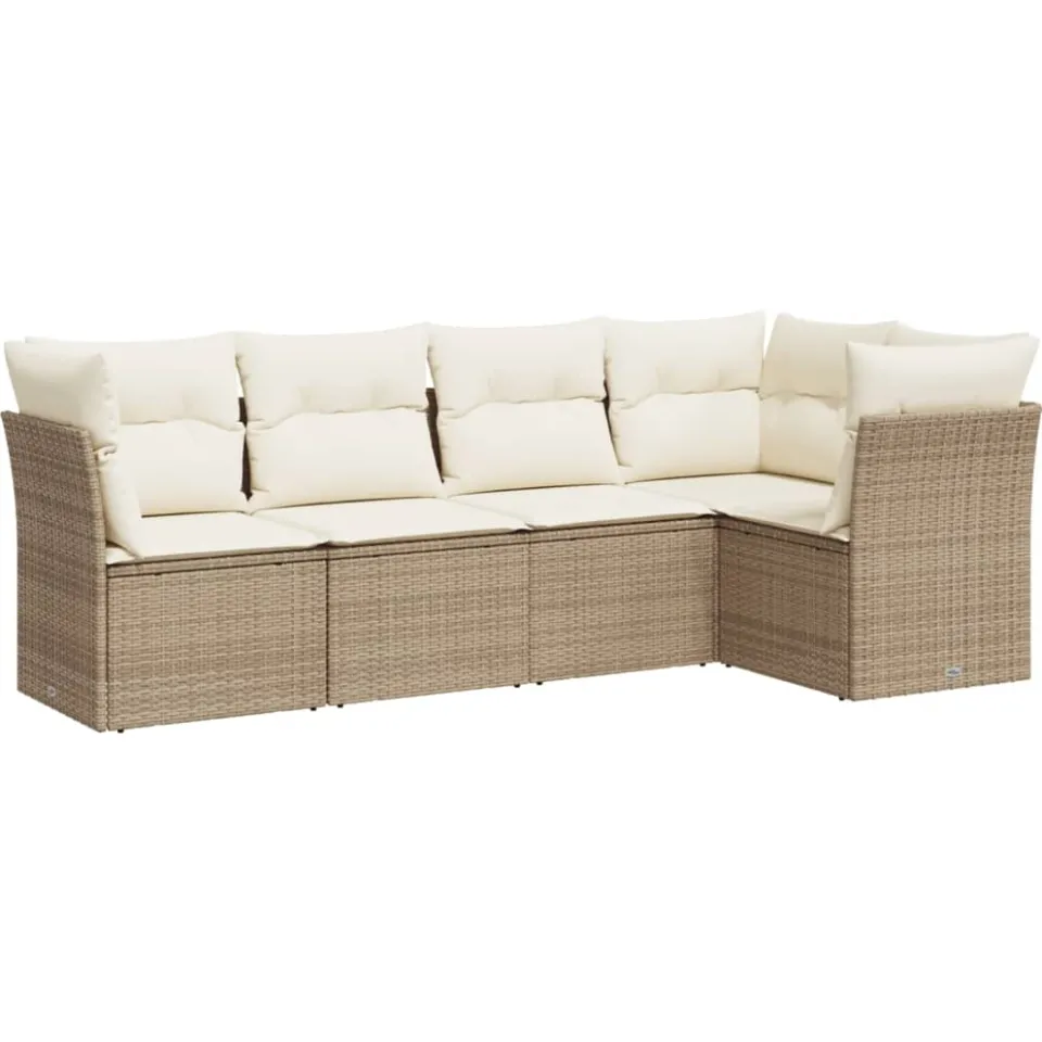 vidaXL 5-delige Loungeset met kussens poly rattan beige, foto 3