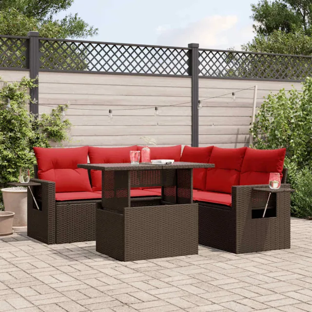 vidaXL 6-delige tuinbankset met kussens, bruin polyrotan, foto 2