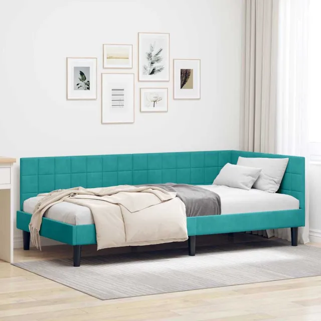 vidaXL Hoekbedframe Turquoise 90 x 190 cm fluweel
