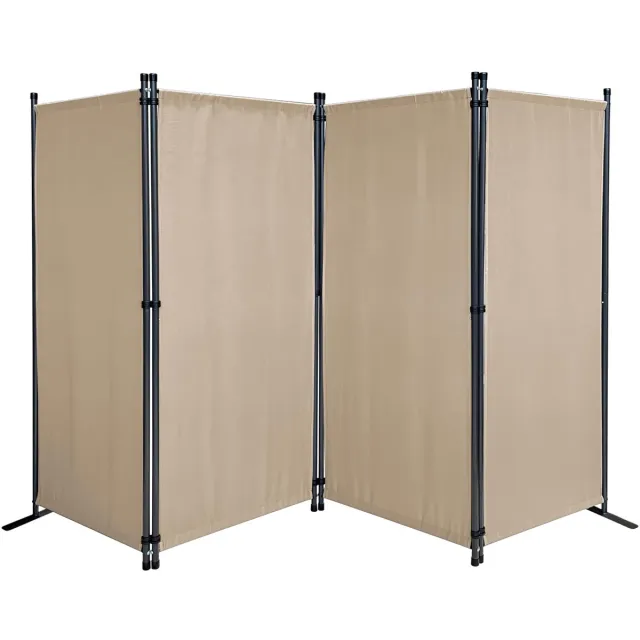 Famanu Paravent 4-delig 170 x 220 cm, stof kamerverdeler voor tuin en balkon, ondoorzichtig en opvouwbaar, zandkleur Beige