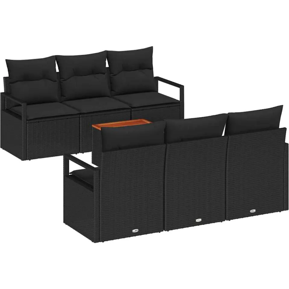 vidaXL Tuinbankenset 7 st Zwart poly rattan