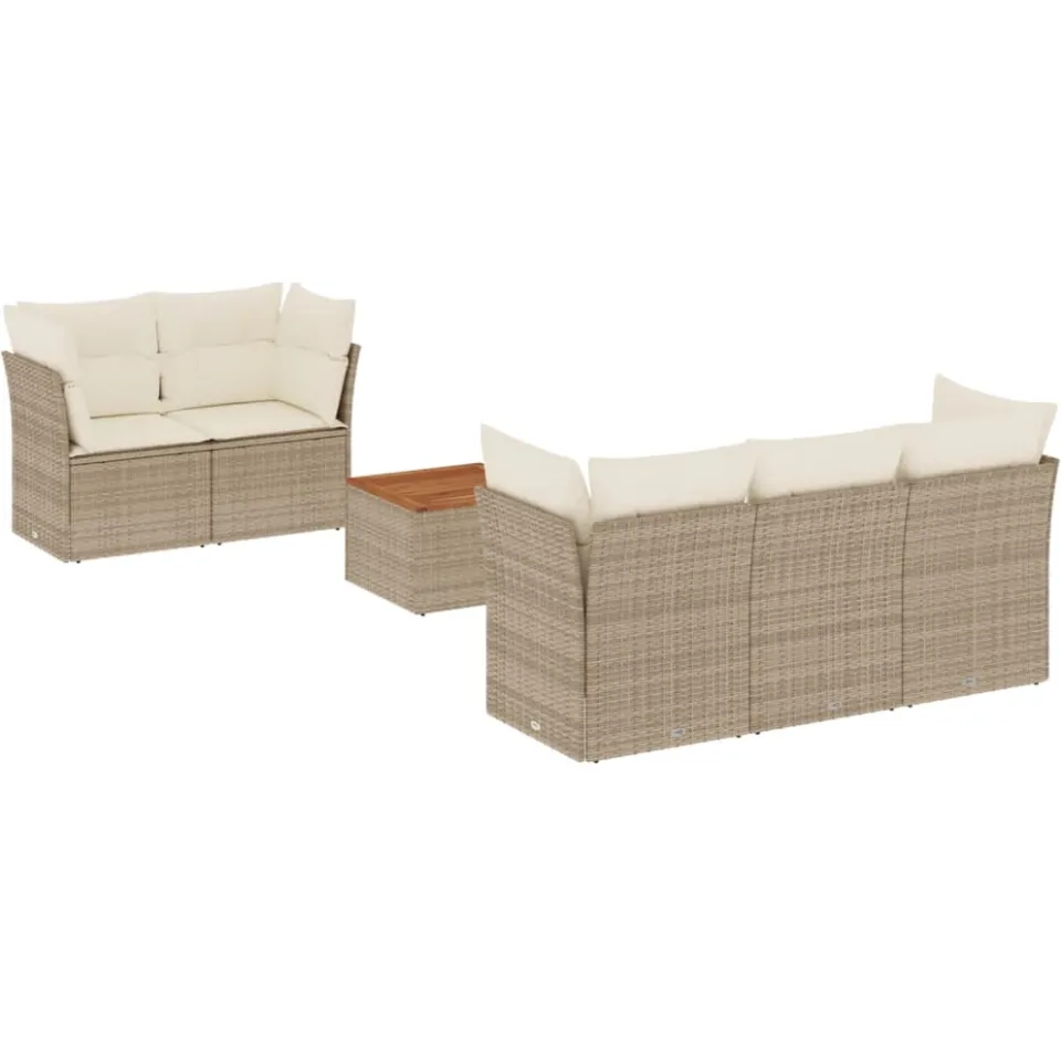 vidaXL 6-delige Loungeset met kussens poly rattan beige, foto 3