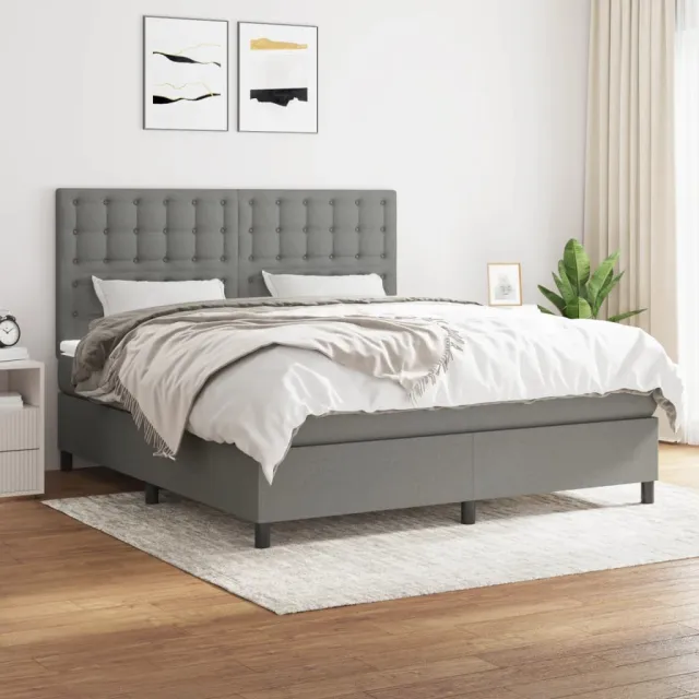 vidaXL Boxspring met matras stof donkergrijs 160x200 cm grijs