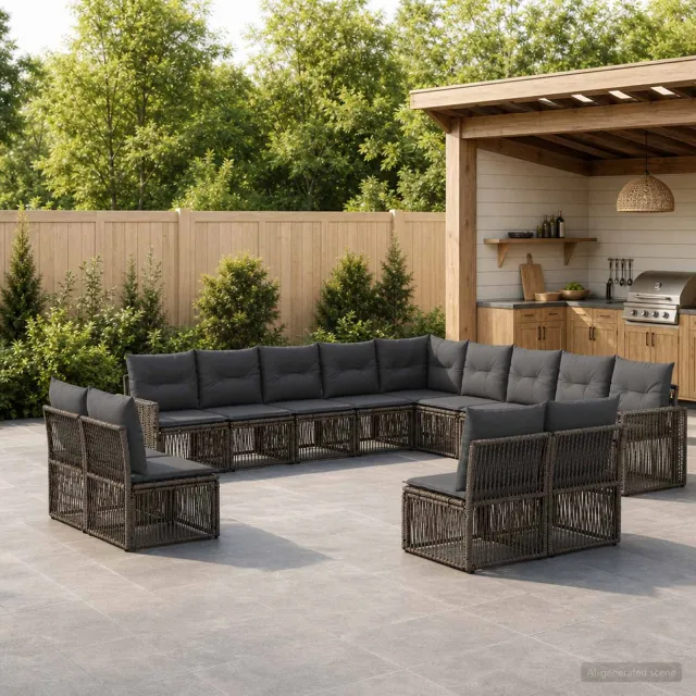 vidaXL Tuinbankenset 13 st 13-zits Grijs en Donkergrijs poly rattan, foto 2