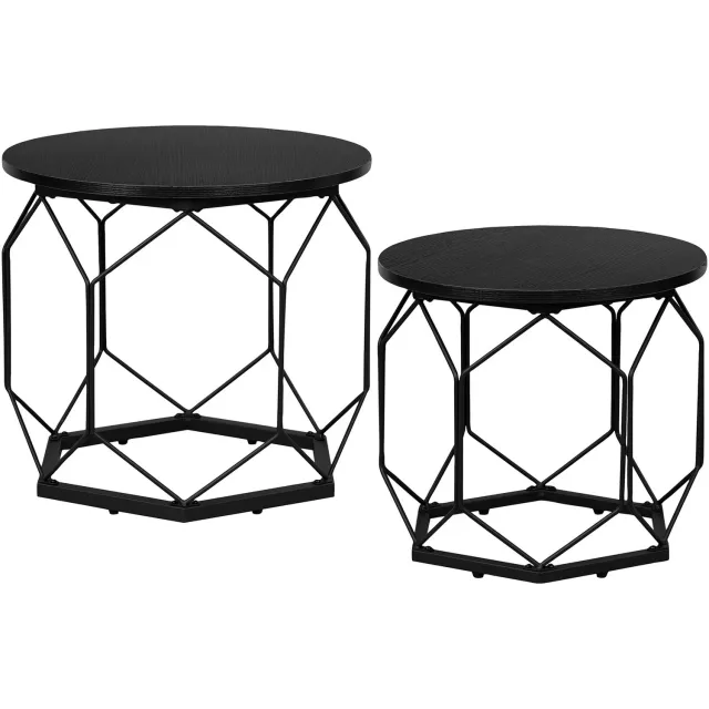 SONNENH Set van 2 ronde bijzettafels met afneembare bladen - Ø50 en Ø40 cm - Zwart