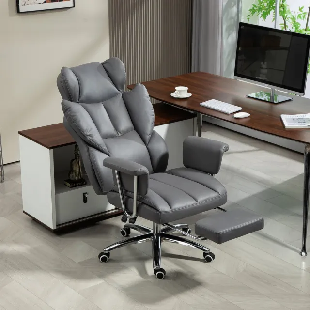MIVRAY Bureaustoel - 74 x 65 x 120-128 cm - Ergonomisch Met Verstelbare Rugleuning en Voetensteun - Voor Kantoor en Werkkamer - Donkergrijs