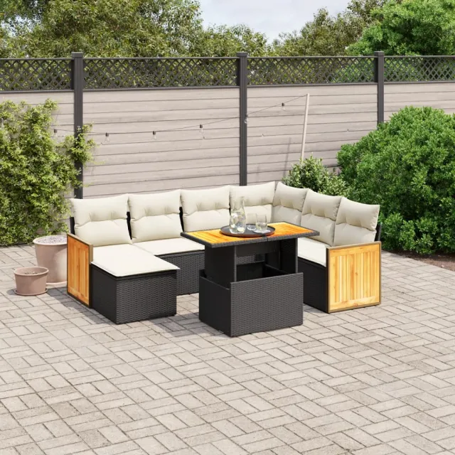vidaXL 8-delige Loungeset met kussens poly rattan zwart, foto 2