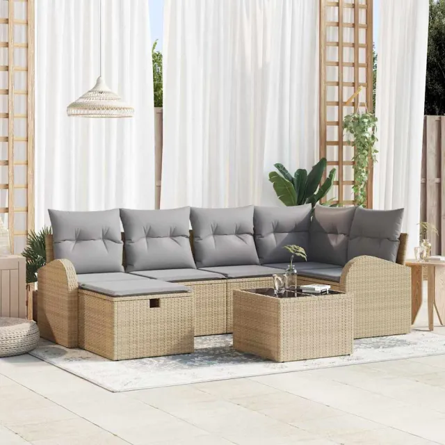vidaXL Tuinbankenset 7 st Beige Poly riet