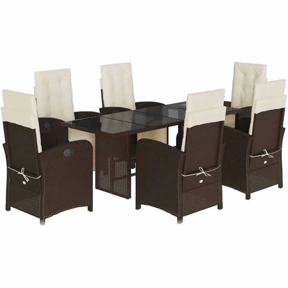 vidaXL 7-delige Tuinset met kussens poly rattan bruin