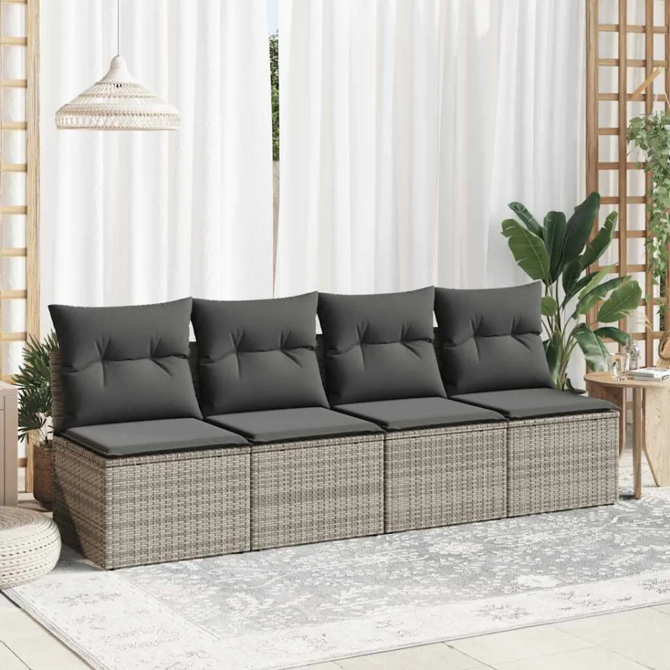 vidaXL 2-delige Loungeset met kussens poly rattan acacia grijs, foto 2