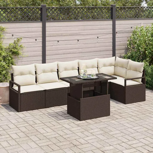vidaXL Tuin Sofa Set 7 st Bruin Poly riet