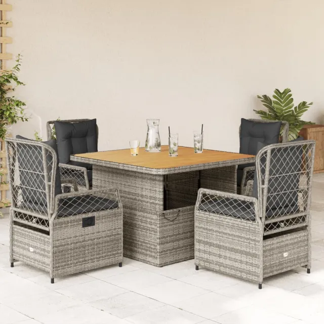 vidaXL 5-delige Tuinset met kussens poly rattan grijs, foto 2