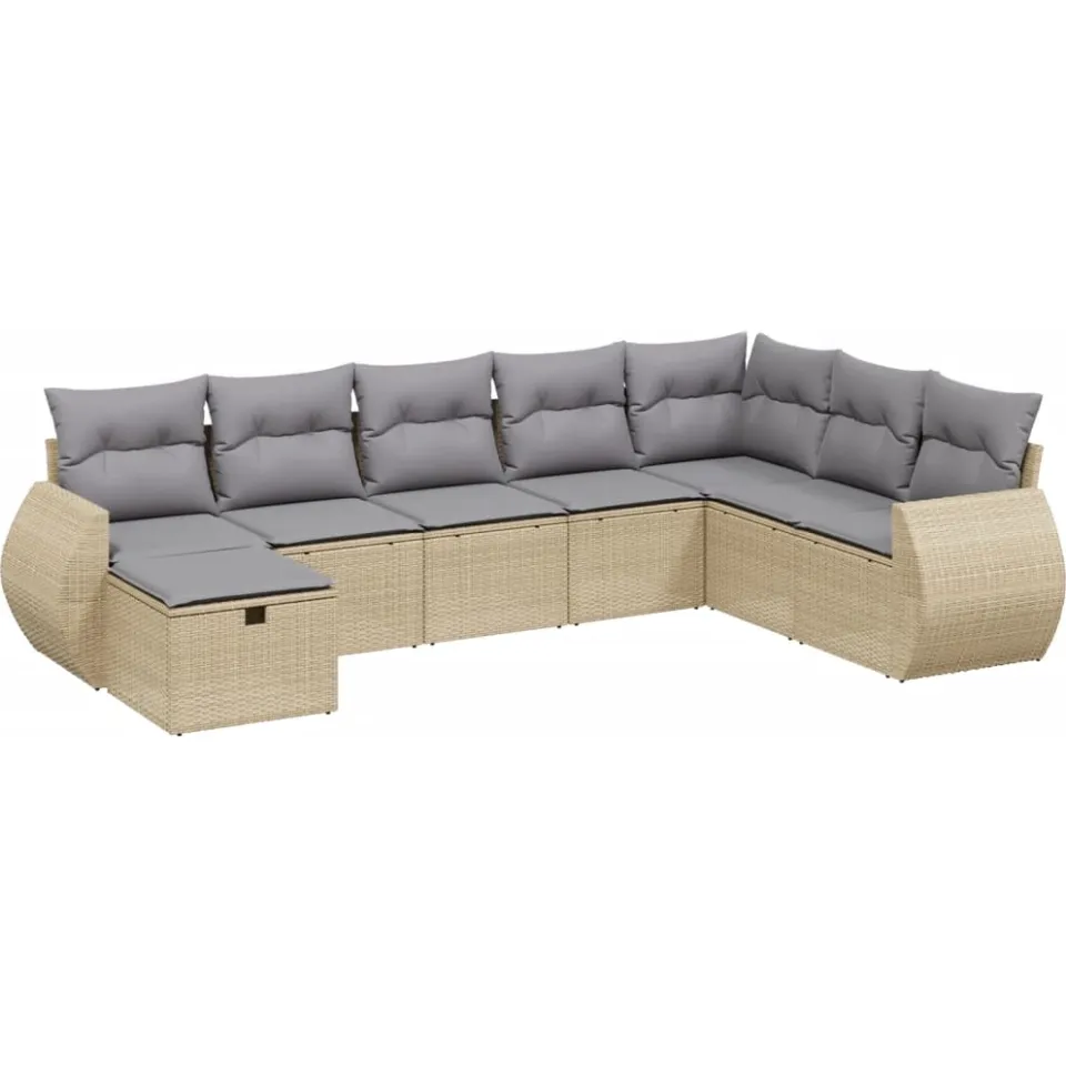 vidaXL 8-delige Loungeset met kussens poly rattan gemengd beige, foto 3