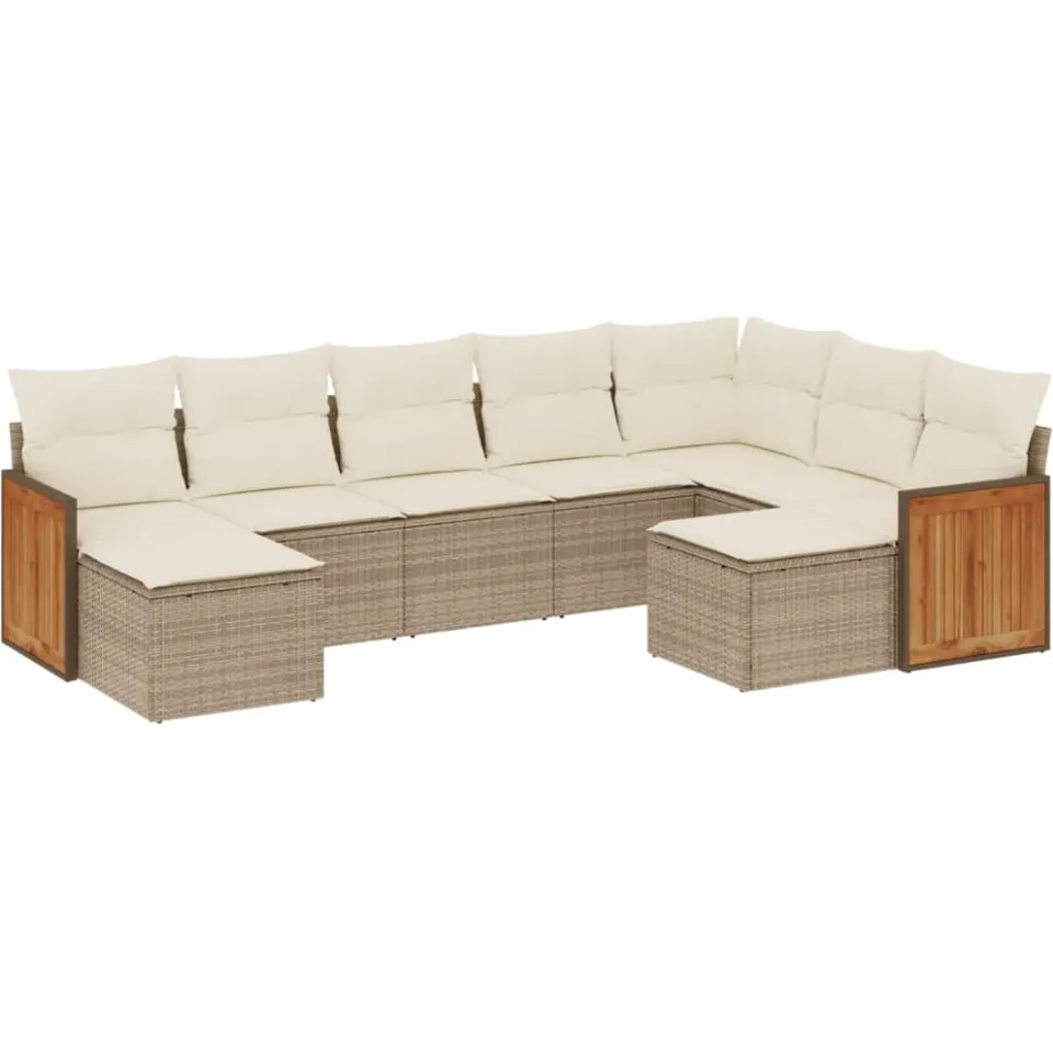 vidaXL 9-delige Loungeset met kussens poly rattan beige, foto 3