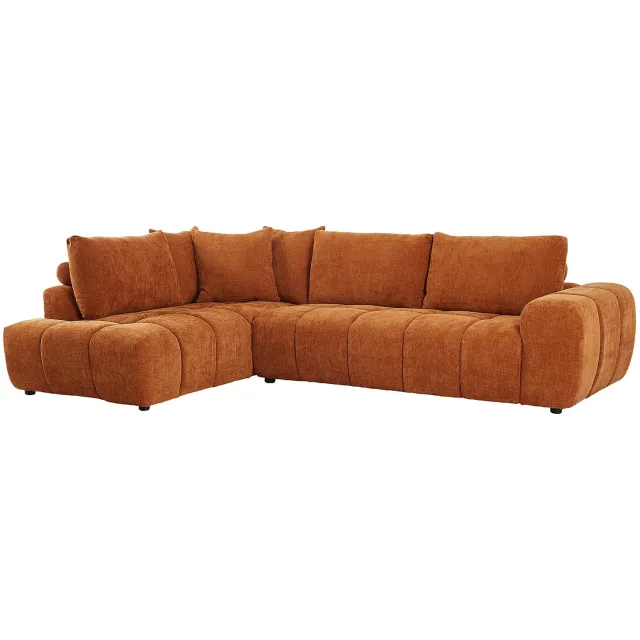Vente-unique Hoekbank links met rugleuning in terracotta chenillestof CLENALI