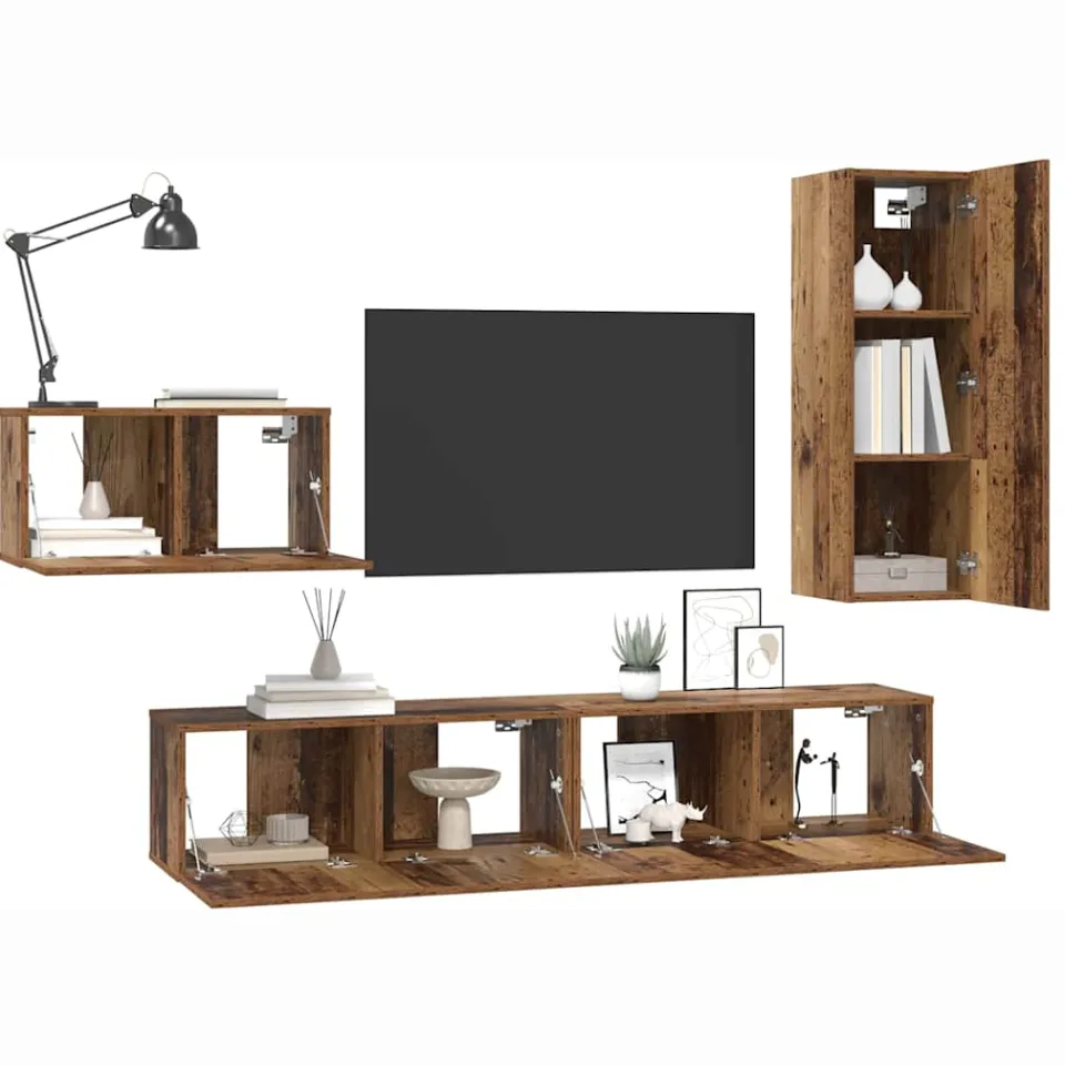 vidaXL Tv-meubelset 4 st 30,5 x 30 x 90 cm Oud Hout bruin, foto 3