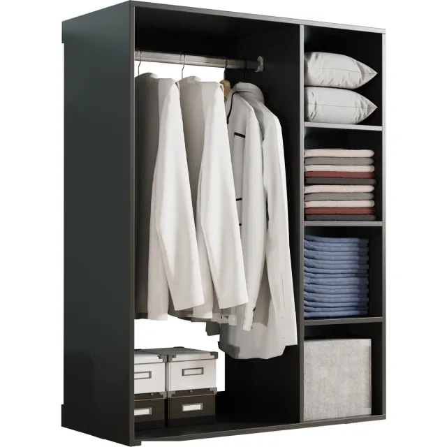 TheBestOf Furniture Kledingkast verrijdbaar hanggedeelte legplanken - verrijdbare opbergkast met wieltjes - opbergen kleding schoenen Zwart