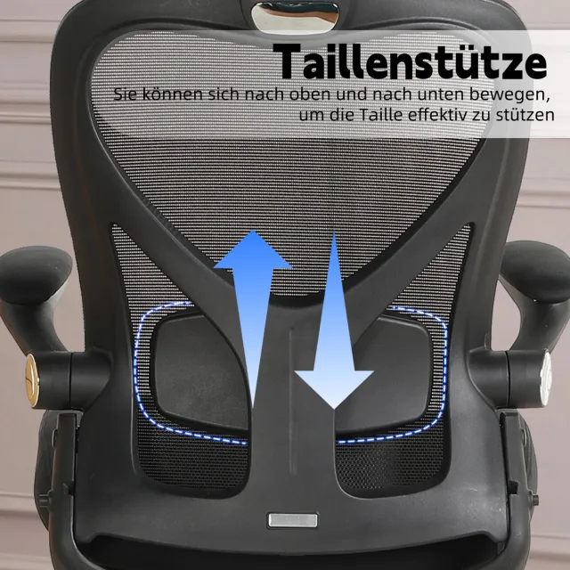 STILVORA Bureaustoel 67 Cm - Ergonomisch Met Hoofdsteun, Lendensteun En Inklapbare Armleuningen - Voor Werk, Studie En Gamen - Gaas Zwart