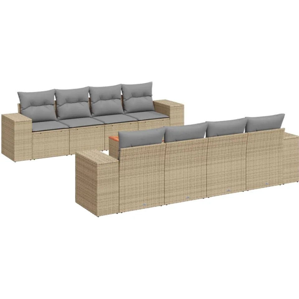vidaXL 9-delige Loungeset met kussens poly rattan beige, foto 3