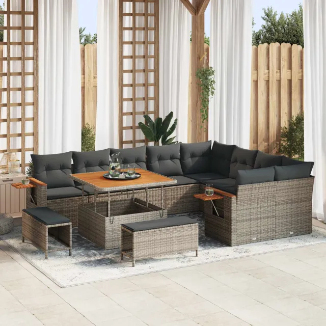 vidaXL Tuinbankenset 12 st Grijs poly rattan, foto 2