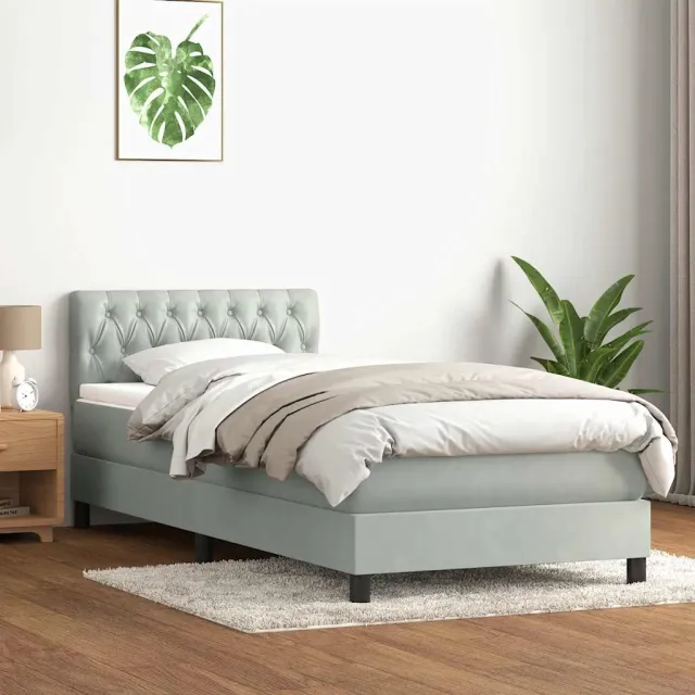 vidaXL Boxspring met matras fluweel lichtgrijs 80x220 cm grijs