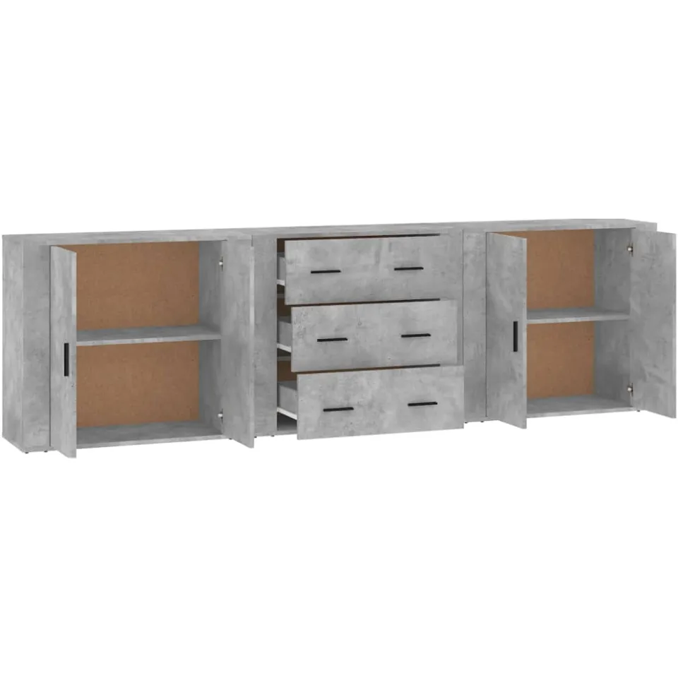 vidaXL Dressoirs 3 st bewerkt hout betongrijs grijs, foto 4