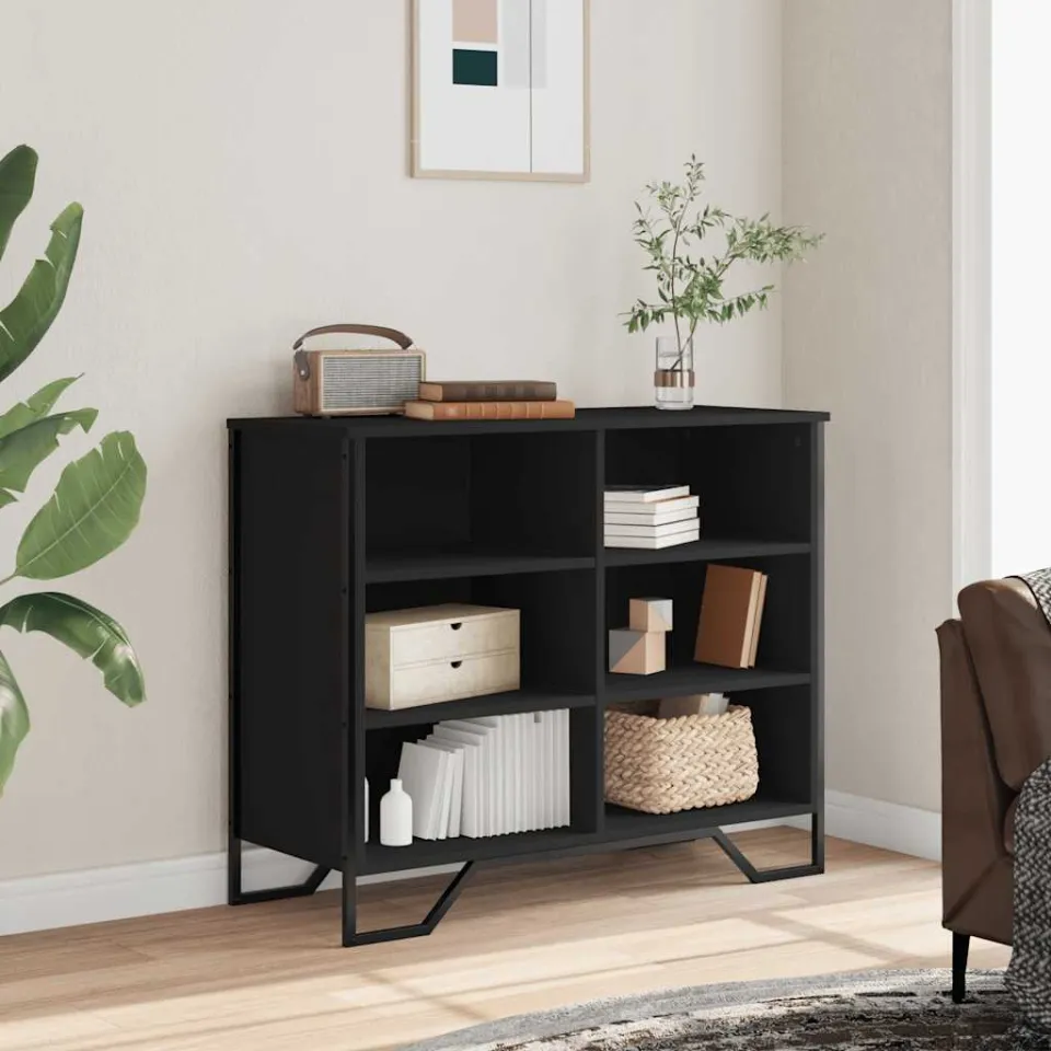 vidaXL Dressoir 91x35,5x74,5 cm bewerkt hout zwart, foto 2