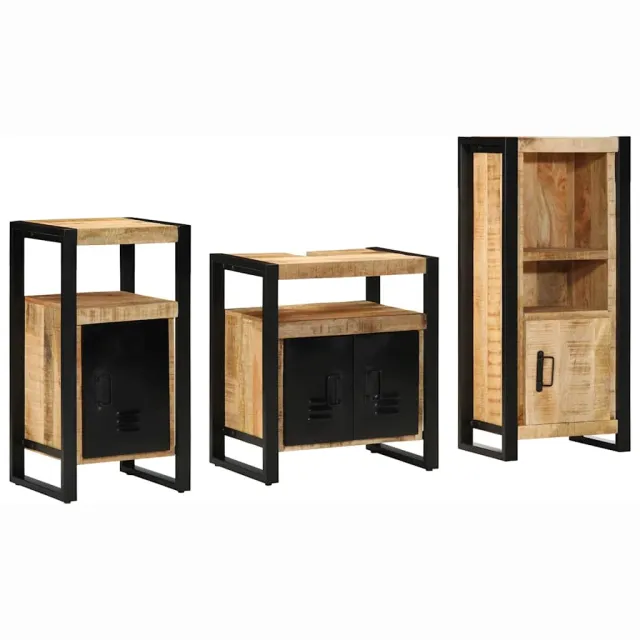vidaXL Badkamermeubelset 3 st Bruin en zwart Massief Mango Hout