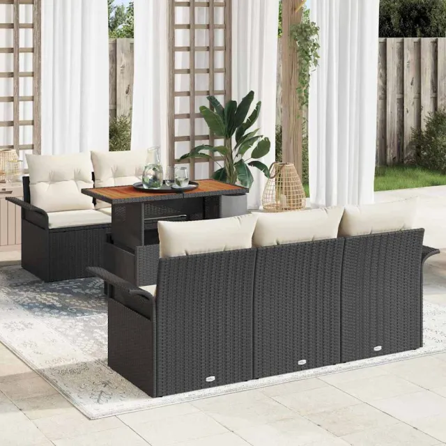 vidaXL Tuin Sofa Set 6 st Zwart Poly riet, foto 2