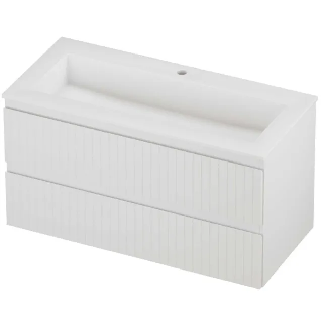Proline Aristo Badmeubelset Polystone Elegant 1 Kraangat Gefreesd 100x46x54 cm Mat White Mat Wit
