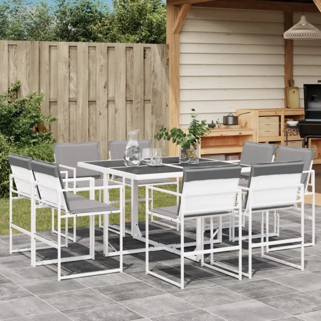vidaXL 9-delige Tuinset met kussens textileen wit