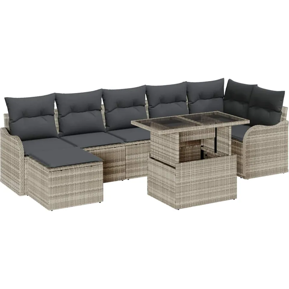 vidaXL Tuin Sofa Set 8 st Lichtgrijs Poly riet, foto 4