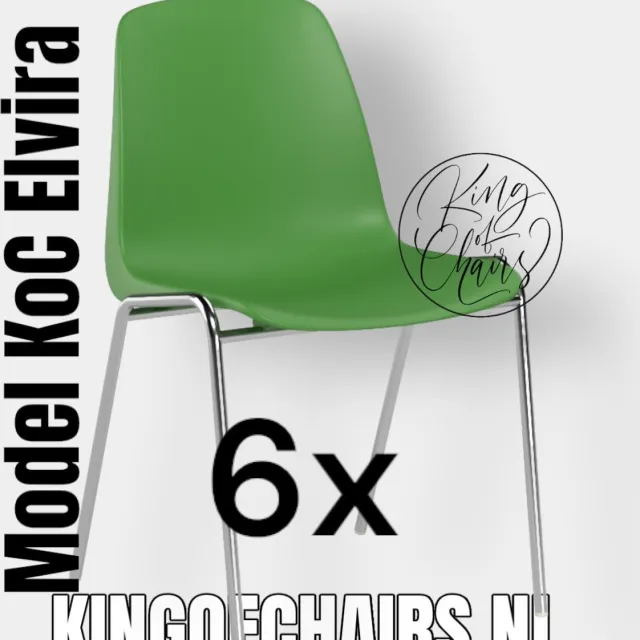 King of Chairs set van 6- model KoC Elvira lichtgroen met verchroomd onderstel. Kantinestoel stapelstoel kuipstoel vergaderstoel tuinstoel kantine stapel stoel kantinestoelen stapelstoelen kuipstoelen arenastoel Helene schoolstoel bezoekersstoel