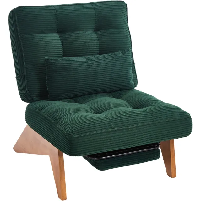 Ropilly Verstelbare loungestoel - Fauteuil met voetenbank - Verstelbare rugleuning - Draagvermogen 220kg - Voor woonkamer - 127x73x90cm - Donkergroen ribfluweel smaragdgroen