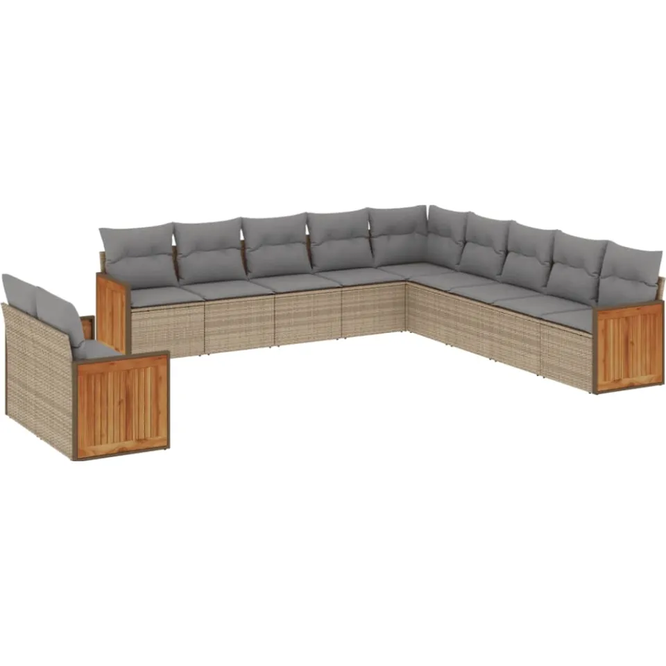 vidaXL 11-delige Tuinset met kussens poly rattan beige, foto 3