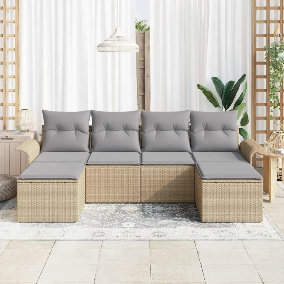 vidaXL Tuin Sofa Set 6 st Beige poly rattan, foto 3