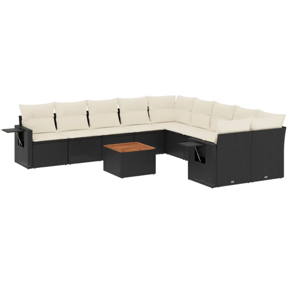 vidaXL 11-delige Loungeset met kussens poly rattan zwart