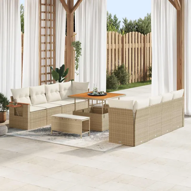 vidaXL Tuinbankenset 11 st Beige poly rattan, foto 2