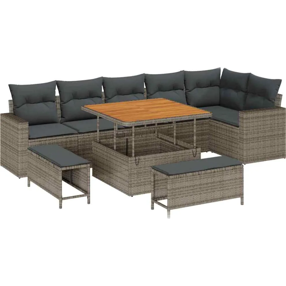 vidaXL Tuinbankenset 9 st Grijs poly rattan